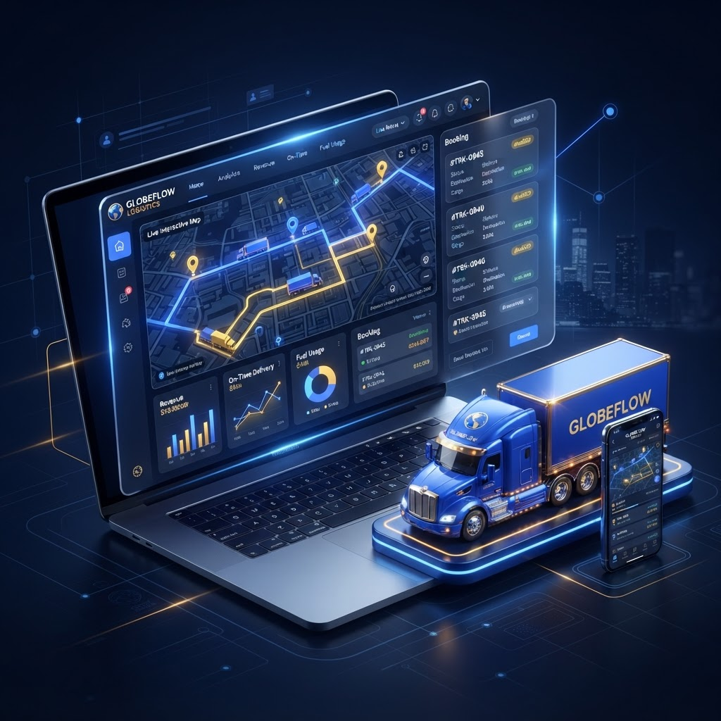 Mile and Mark freight dispatch dashboard with live fleet map and analytics